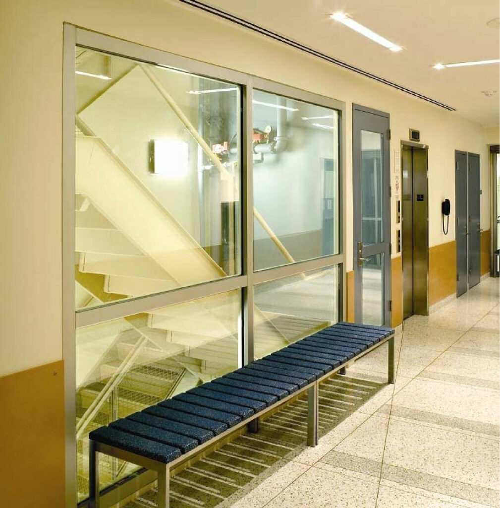 Glazing on stairwall, clear exit and corridor view | SAFTI FIRST